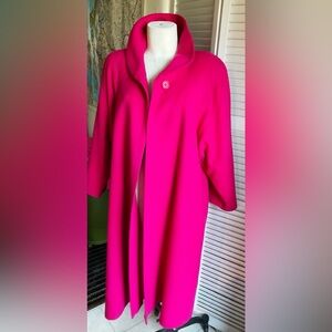 VINTAGE 1960s Pink Coat A LINE WOOL Long Coat BARBIE PINK L/XL